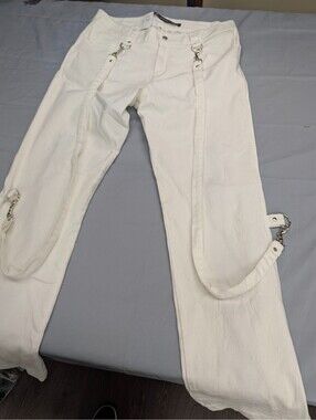 Lip Service Vintage Bondage Pants White Zipper Straps Sz 36